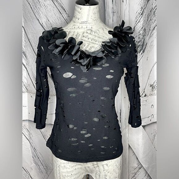 Samuel Dong Petal Trim Cutout Blouse S - Picture 1 of 8